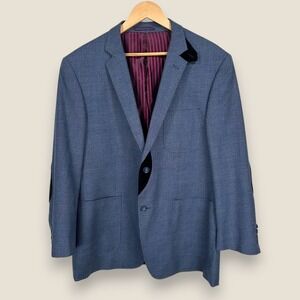 Stone Rose Red Rivet Wool Silk Sport Coat Men 46R Blue Black Elbow Patches